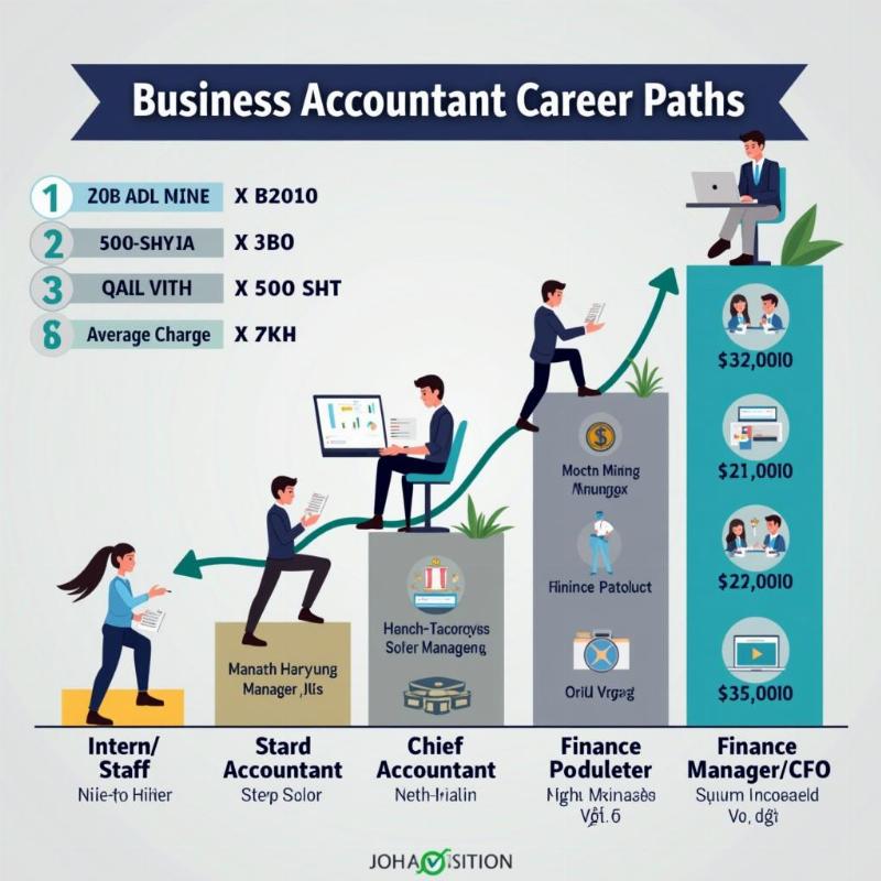 Mot bieu do hoac infographic don gian minh hoa cac con duong su nghiep pho bien trong nganh ke toan doanh nghiep va muc luong trung binh tu cap nhan vien den quan ly